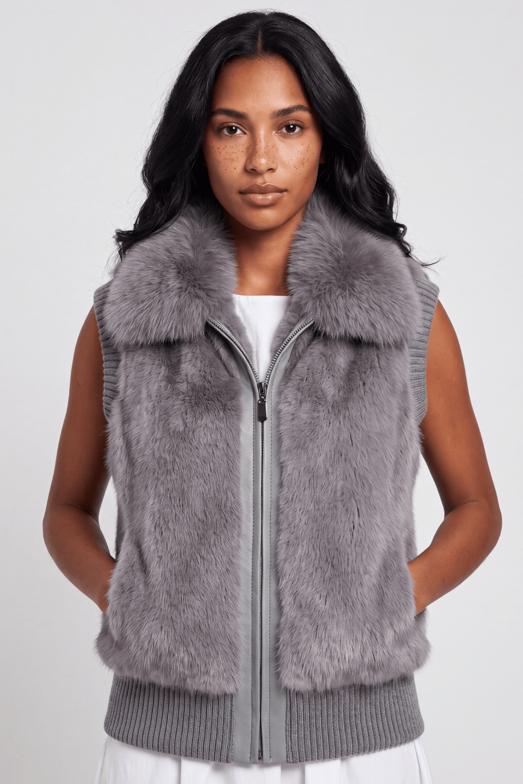 Gilet court en fourrure gris Héritage fourrure