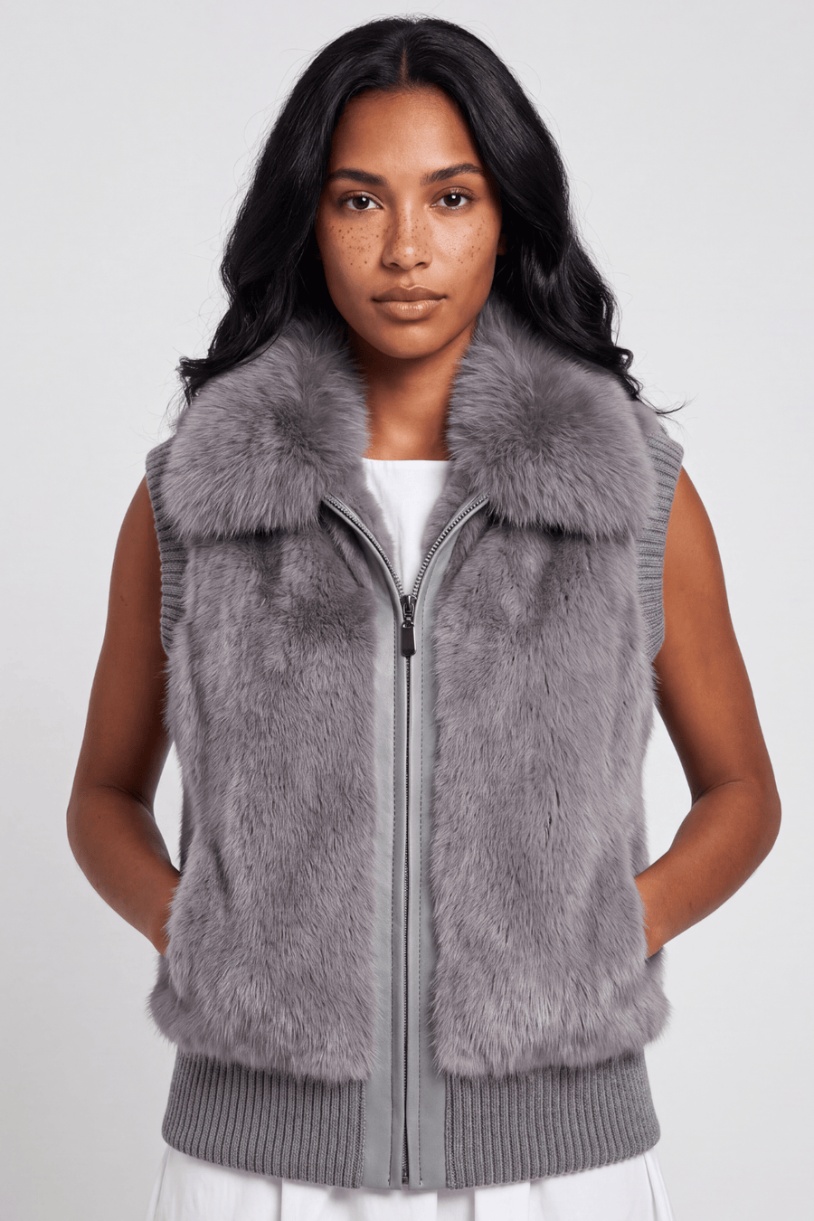 Gilet court en fourrure gris Héritage fourrure