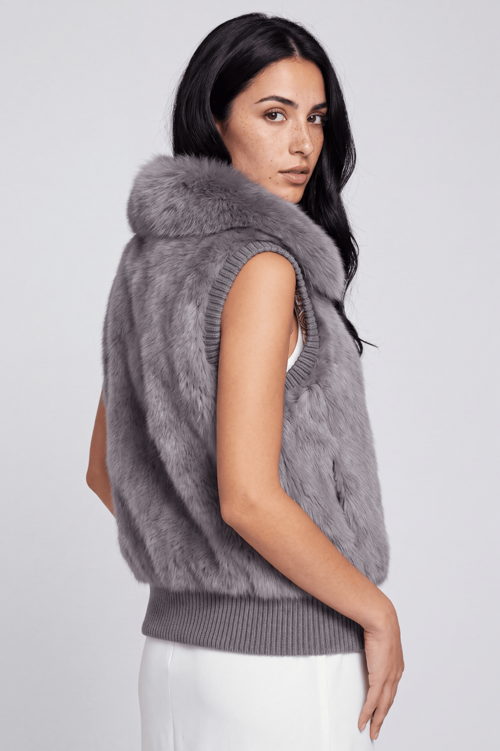 Gilet court en fourrure gris Héritage fourrure