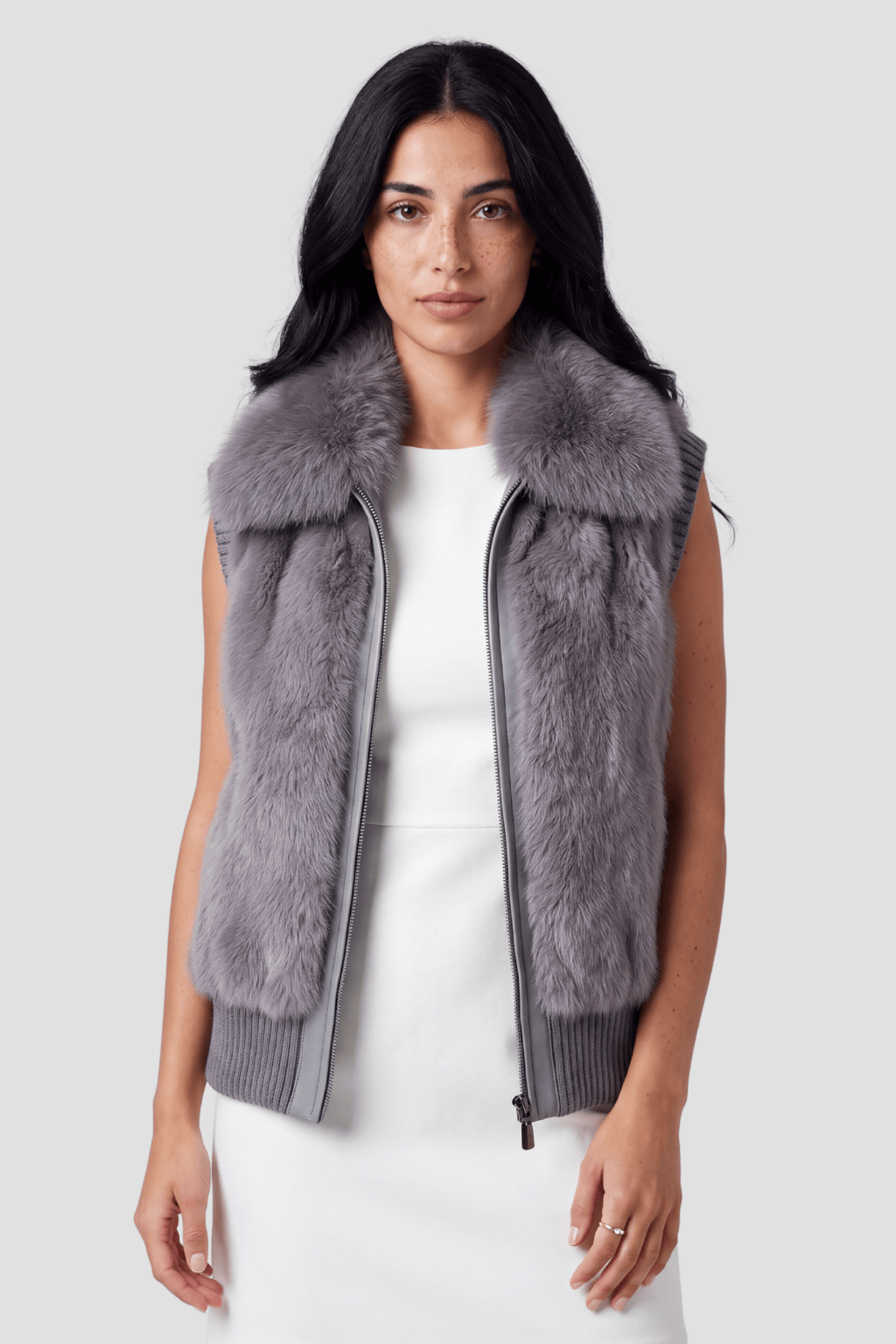 Gilet court en fourrure gris Héritage fourrure