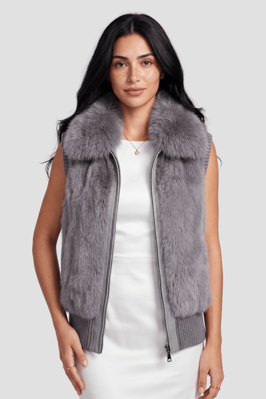 Gilet court en fourrure gris Héritage fourrure