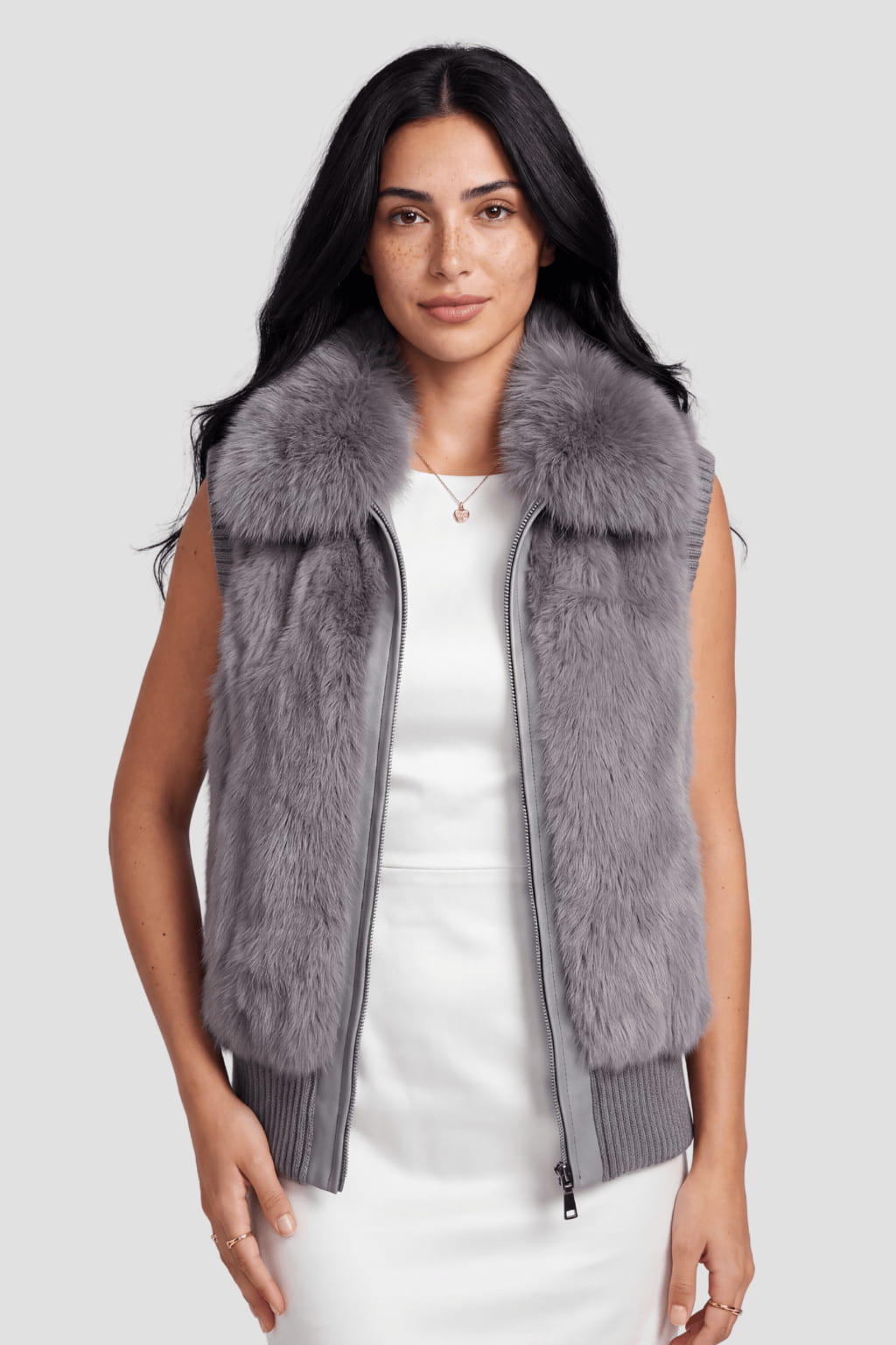 Gilet court en fourrure gris Héritage fourrure