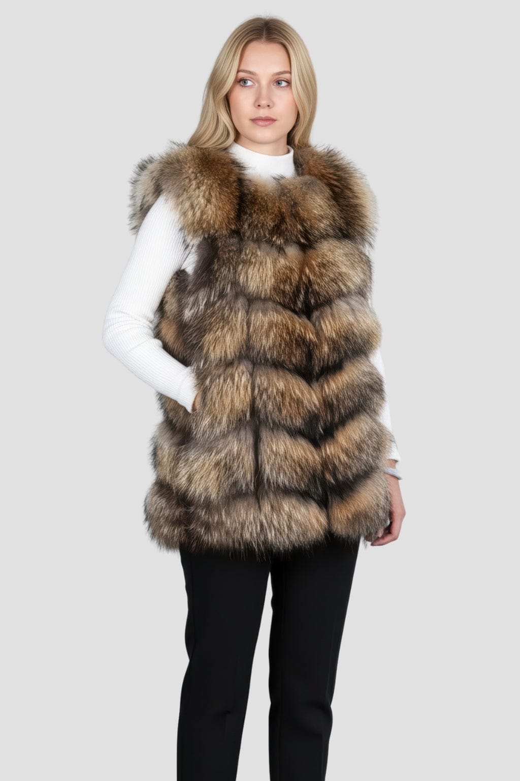 Gilet en fourrure de raton laveur marron Héritage fourrure