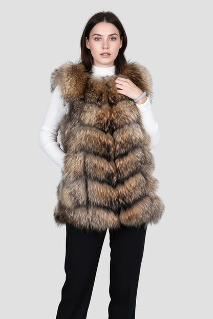 Gilet en fourrure de raton laveur marron Héritage fourrure