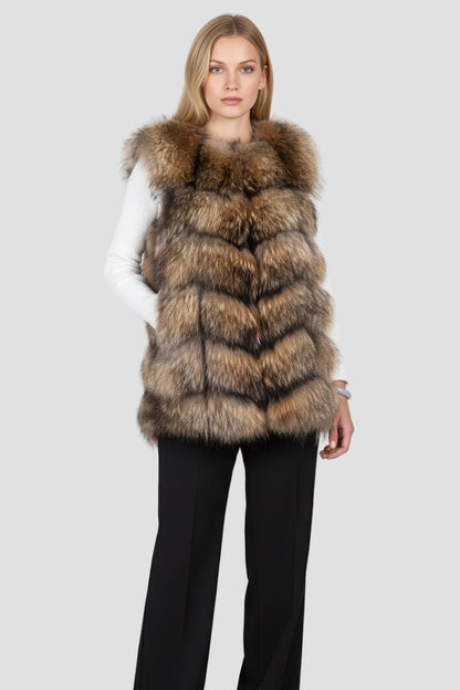 Gilet en fourrure de raton laveur marron Héritage fourrure