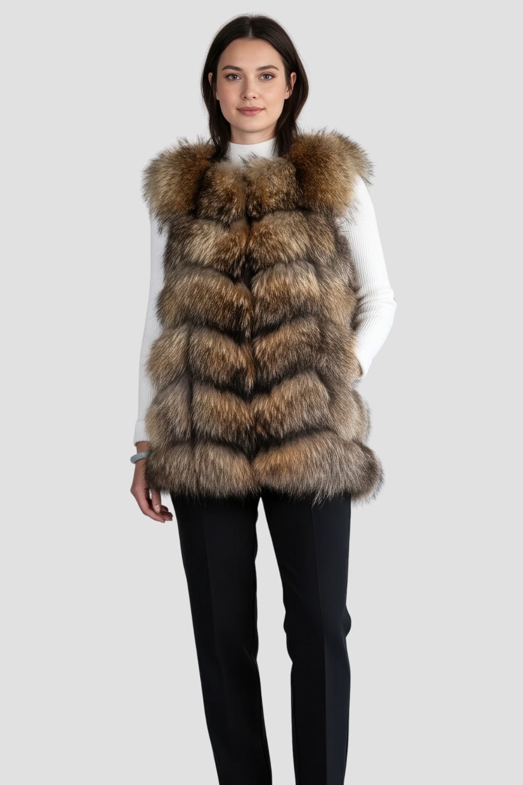 Gilet en fourrure de raton laveur marron Héritage fourrure