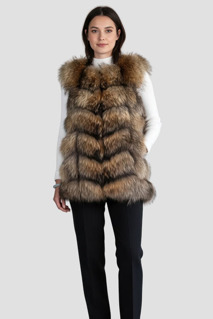 Gilet en fourrure de raton laveur marron Héritage fourrure