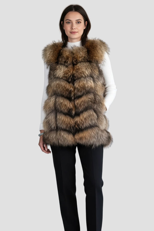 Gilet en fourrure de raton laveur marron Héritage fourrure