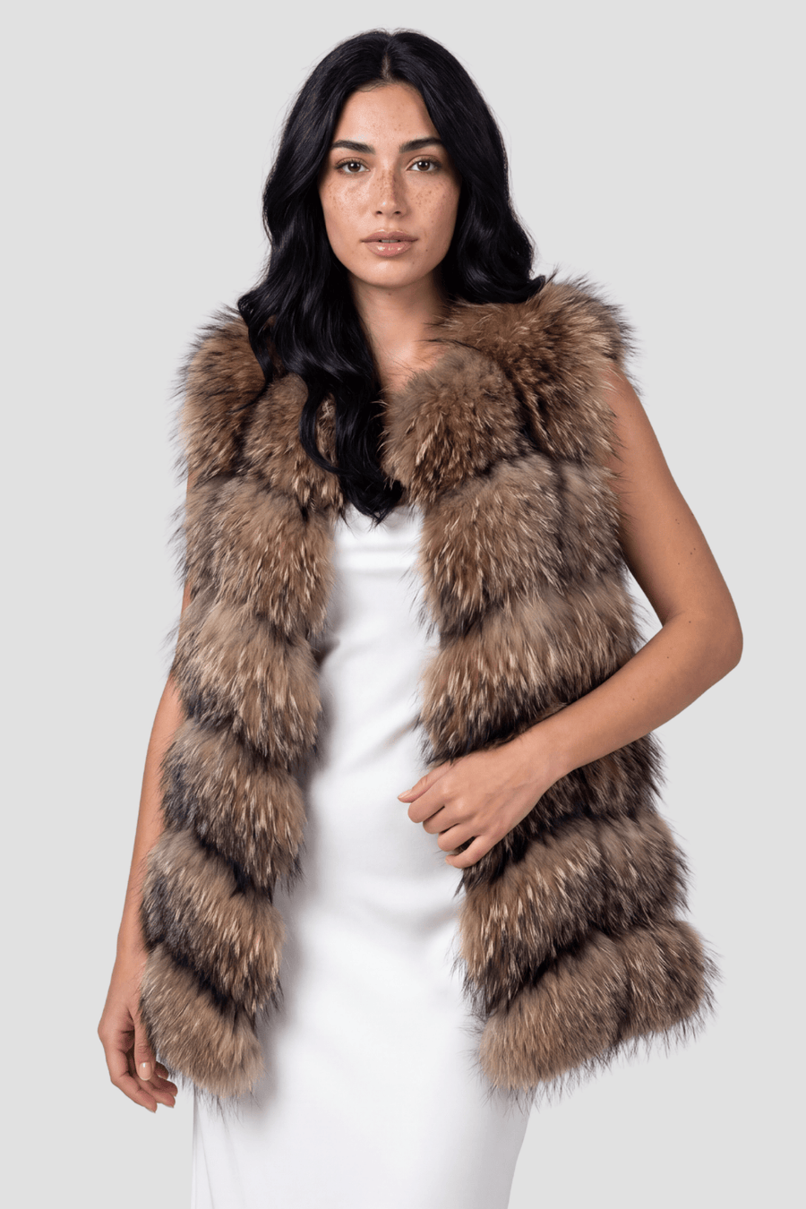 Gilet en fourrure de raton laveur marron Héritage fourrure