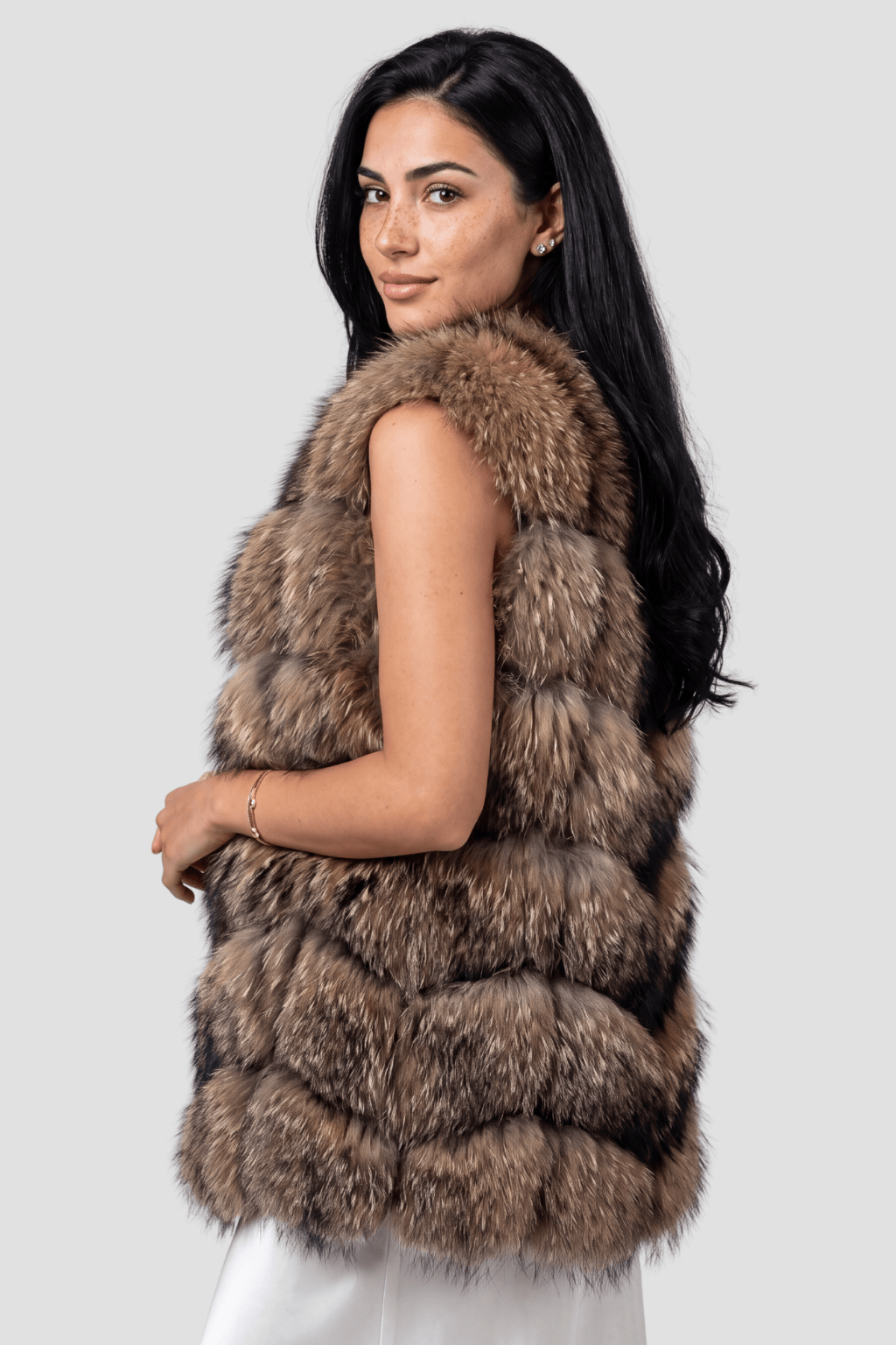 Gilet en fourrure de raton laveur marron Héritage fourrure