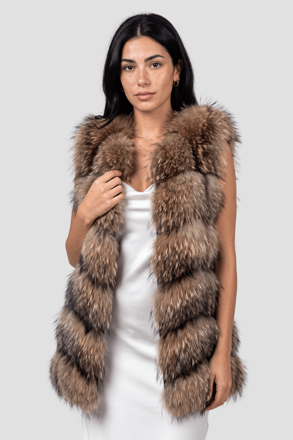 Gilet en fourrure de raton laveur marron Héritage fourrure