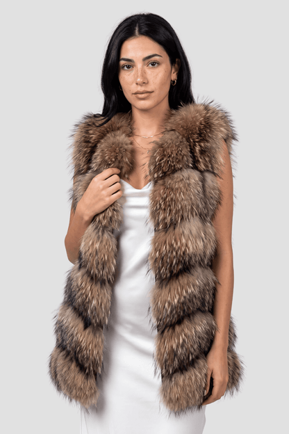 Gilet en fourrure de raton laveur marron Héritage fourrure