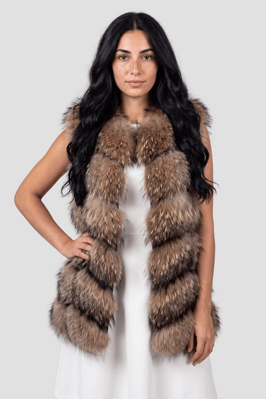 Gilet en fourrure de raton laveur marron Héritage fourrure