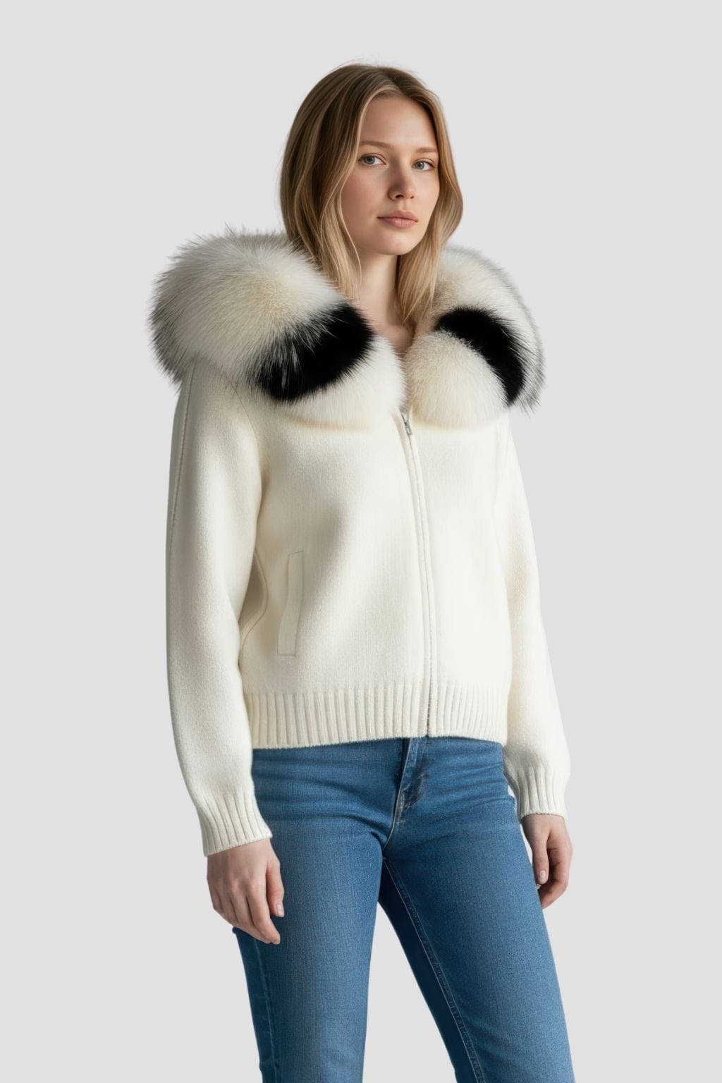 Gilet en fourrure de renard beige Héritage fourrure