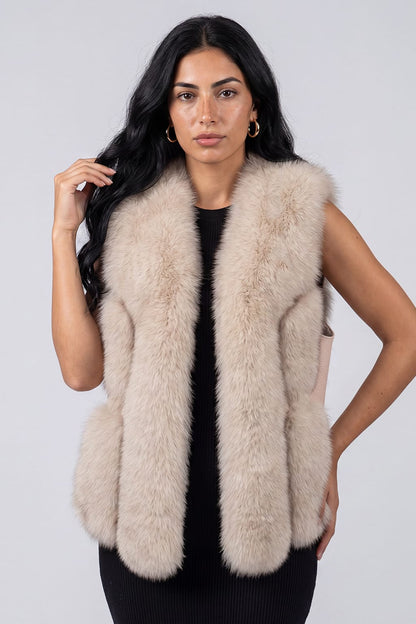 Gilet en fourrure de renard beige Héritage fourrure