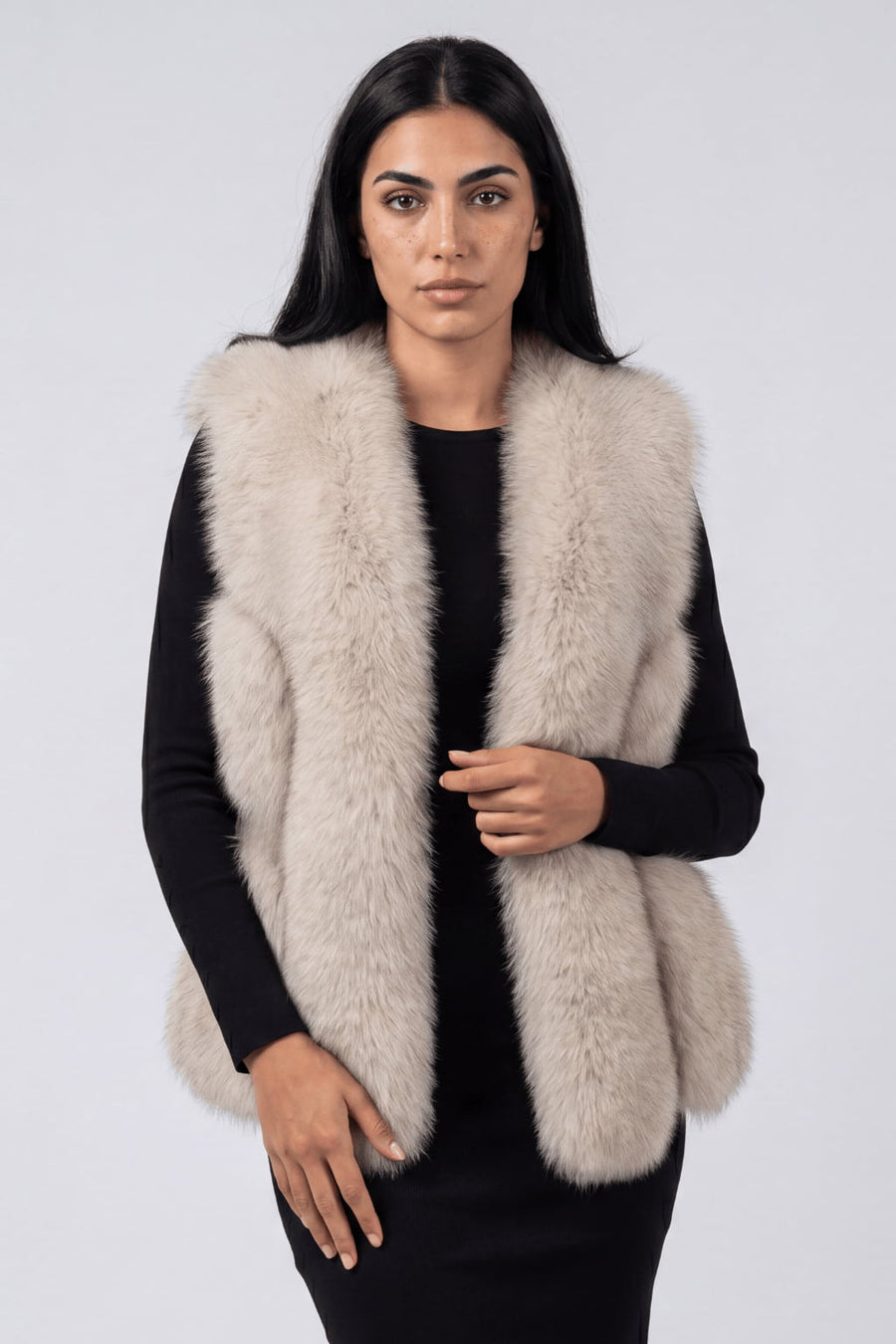 Gilet en fourrure de renard beige Héritage fourrure