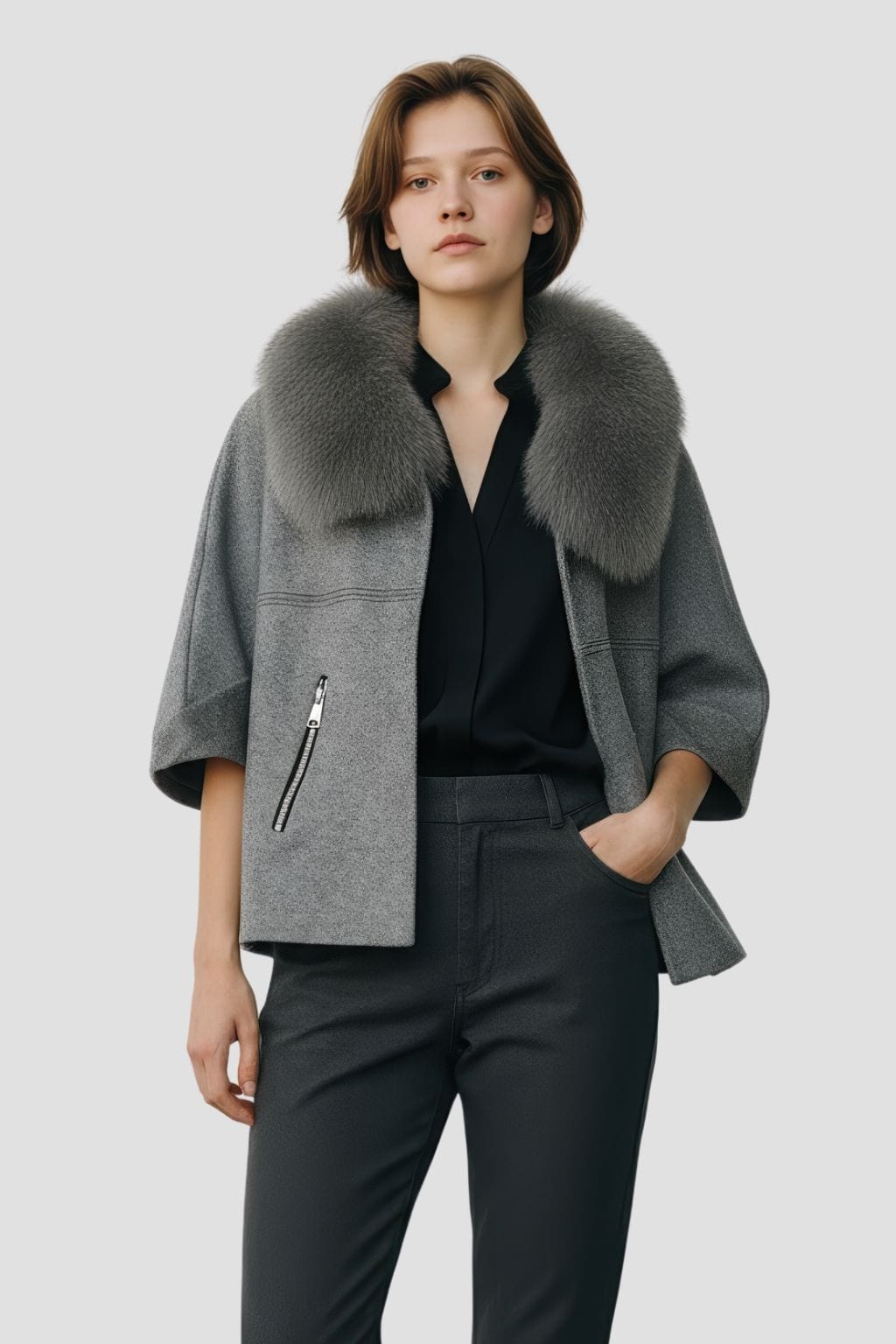 Gilet en fourrure de renard gris Héritage fourrure