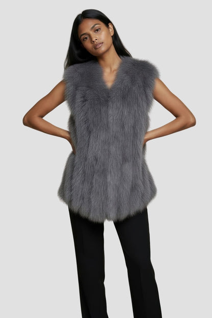 Gilet en fourrure de renard gris Héritage fourrure