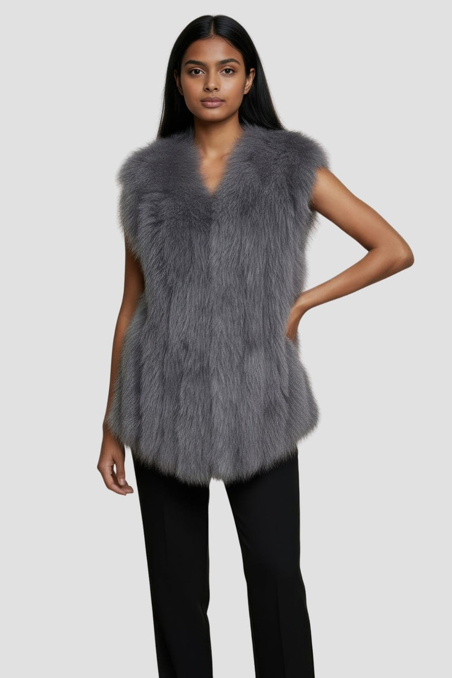 Gilet en fourrure de renard gris Héritage fourrure