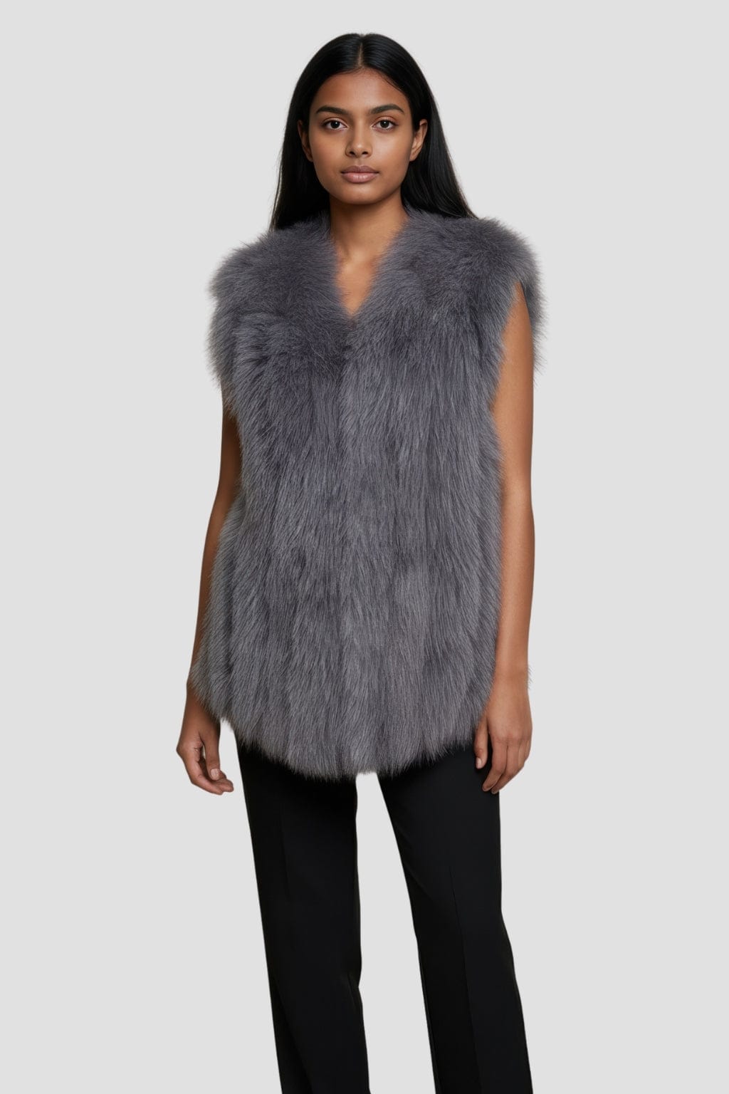Gilet en fourrure de renard gris Héritage fourrure