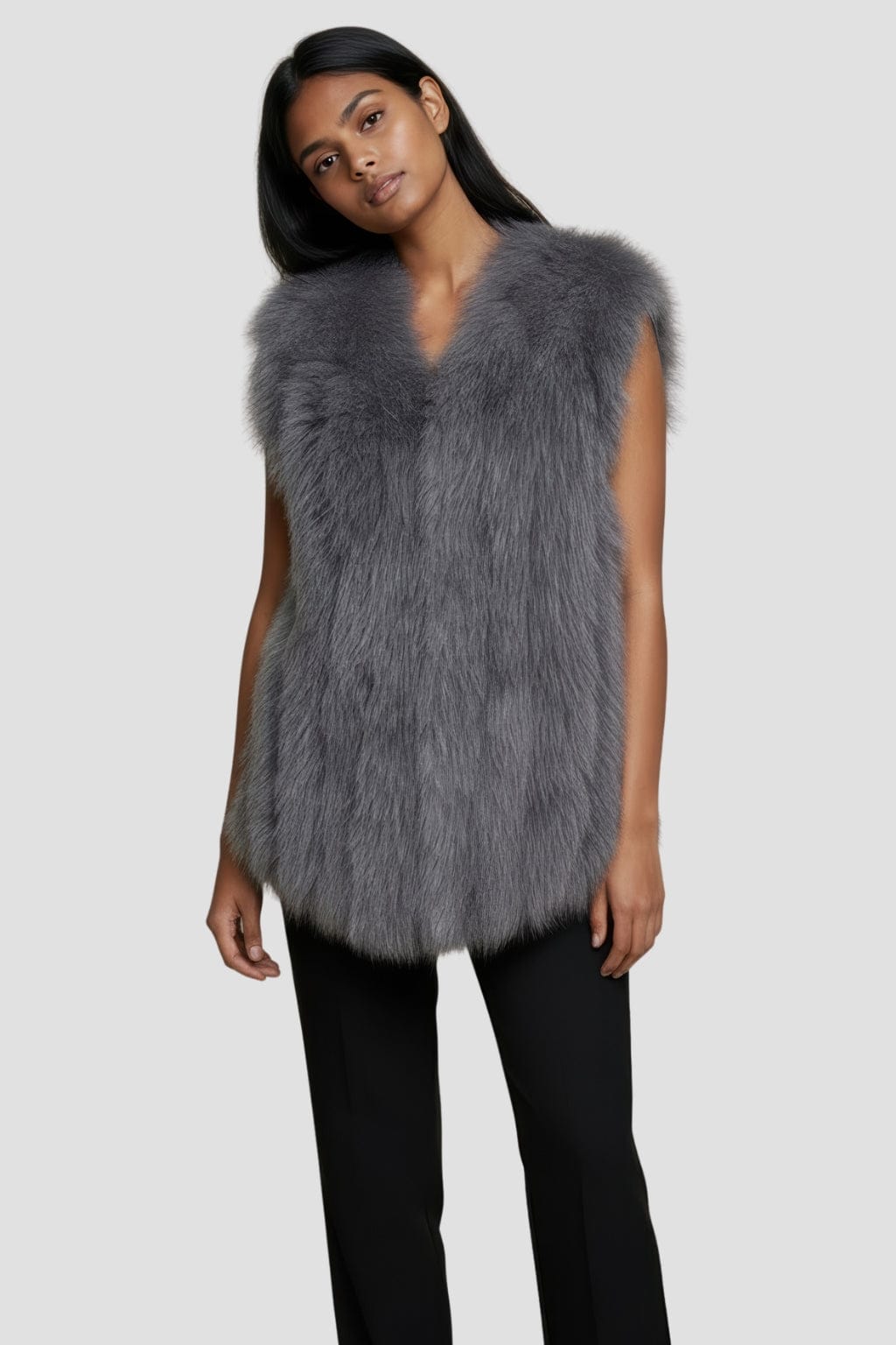 Gilet en fourrure de renard gris Héritage fourrure