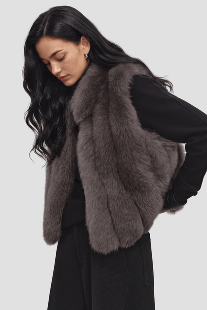 Gilet en fourrure de renard gris Héritage fourrure