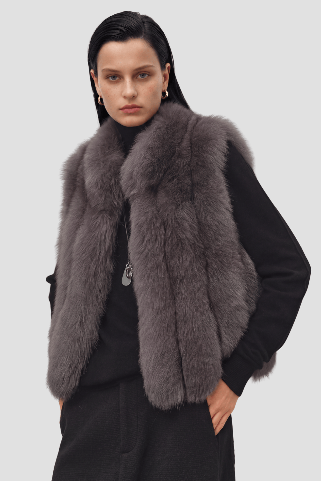 Gilet en fourrure de renard gris Héritage fourrure
