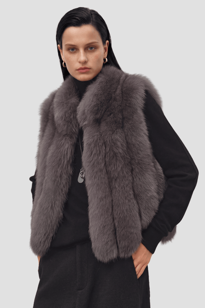 Gilet en fourrure de renard gris Héritage fourrure
