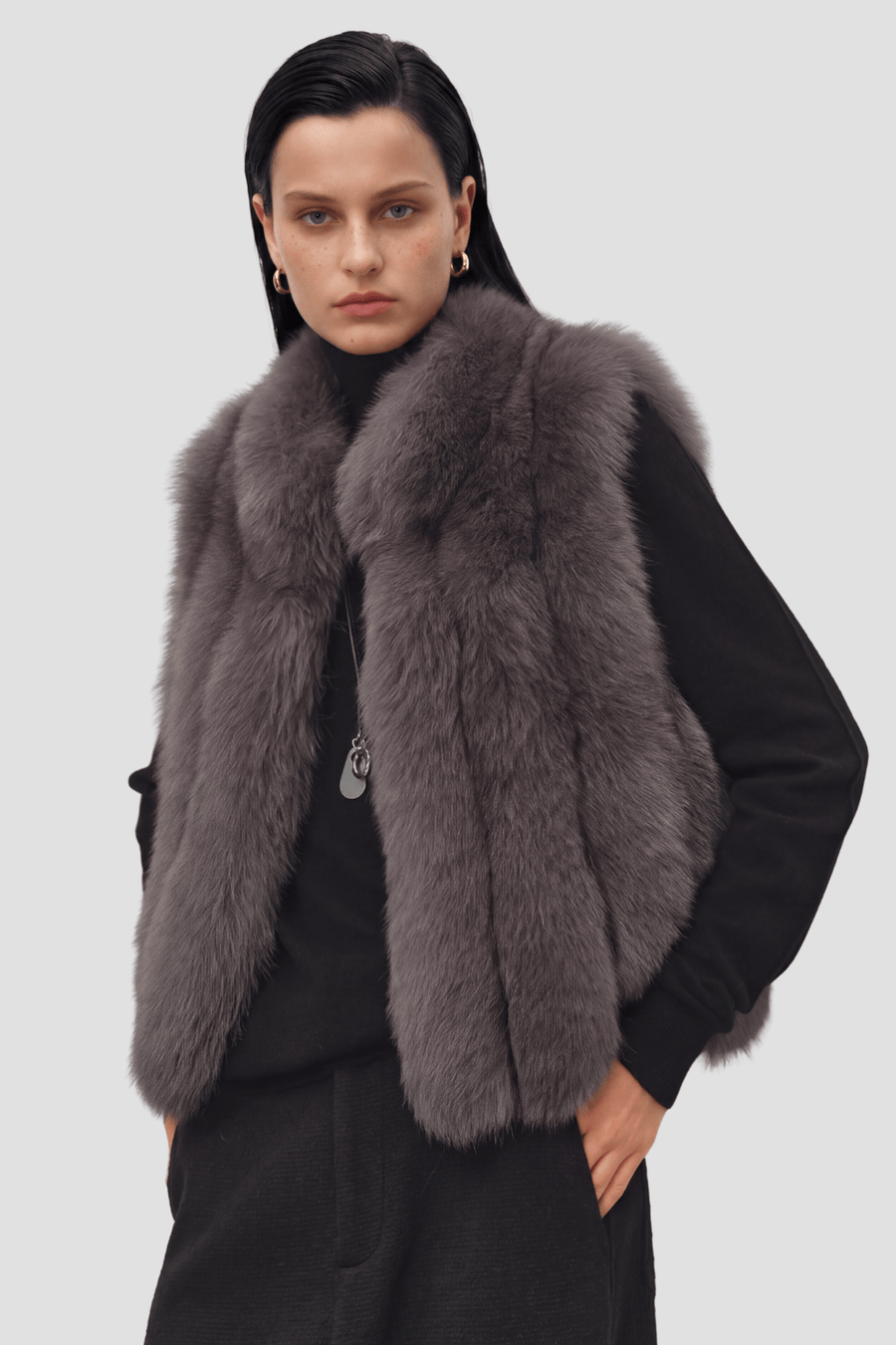 Gilet en fourrure de renard gris Héritage fourrure
