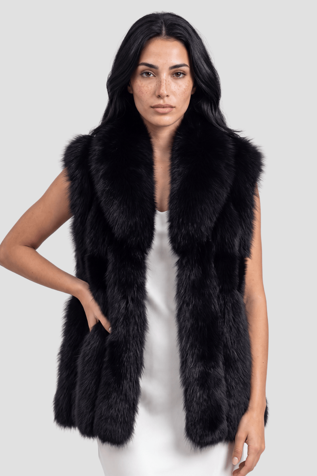 Gilet en fourrure de renard noir Héritage fourrure