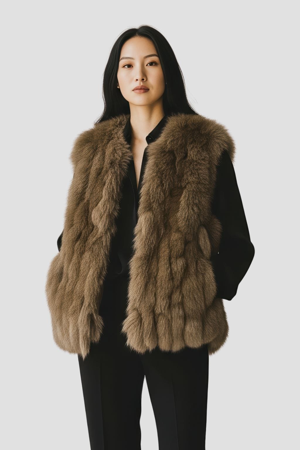 Gilet en fourrure sans manches brun Héritage fourrure