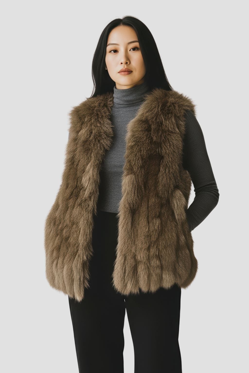 Gilet en fourrure sans manches brun Héritage fourrure