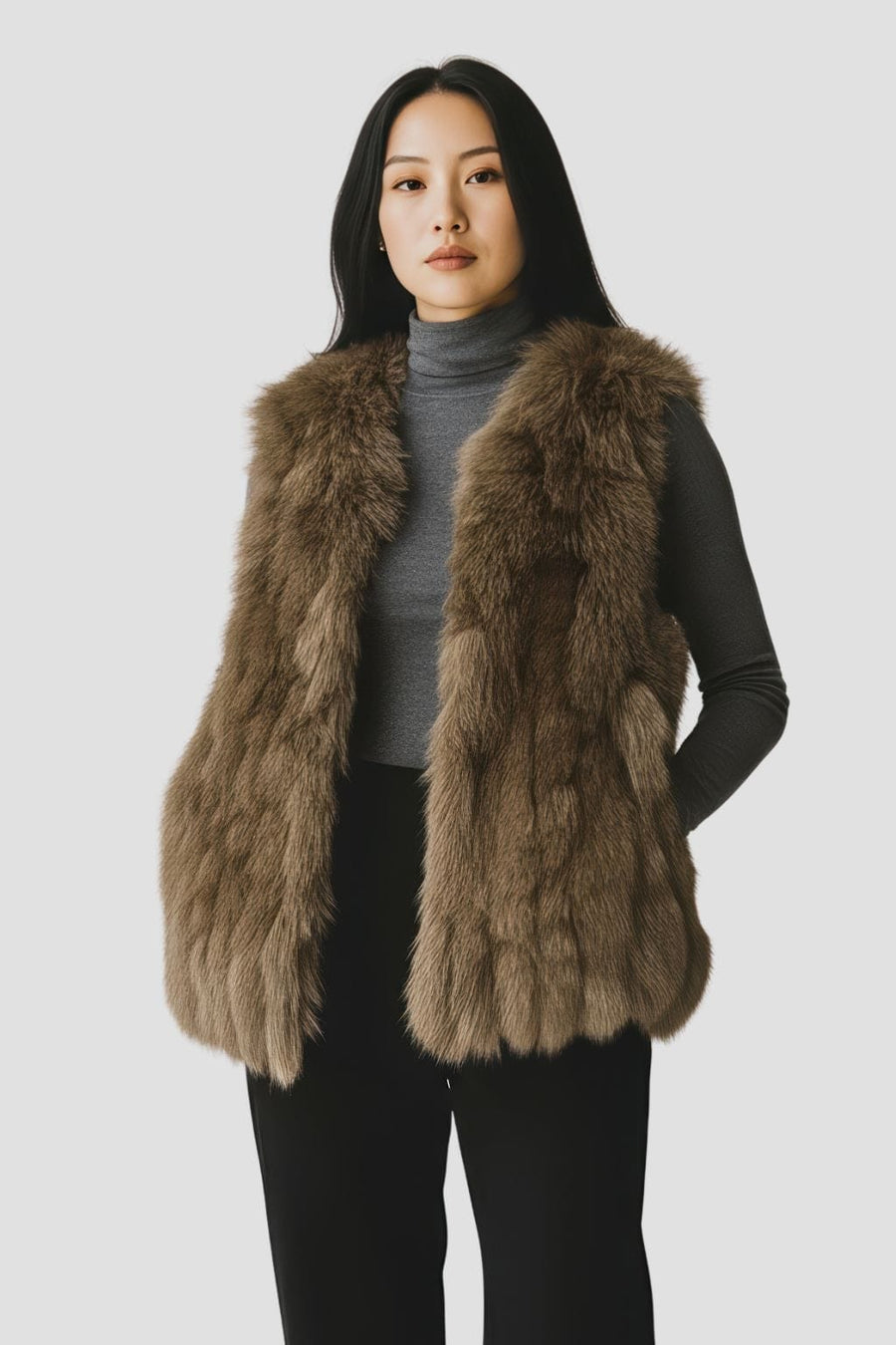 Gilet en fourrure sans manches brun Héritage fourrure