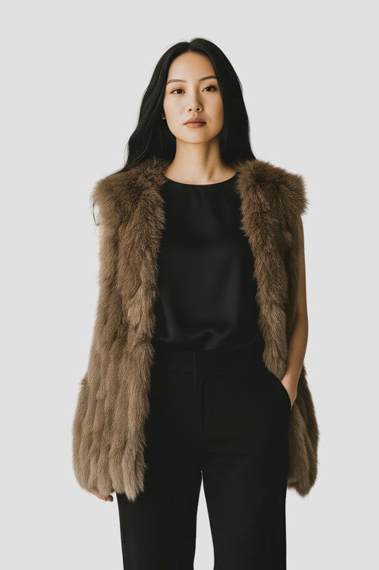 Gilet en fourrure sans manches brun Héritage fourrure