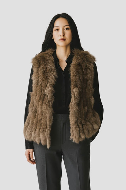 Gilet en fourrure sans manches brun Héritage fourrure