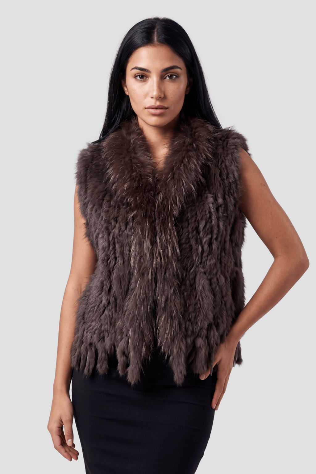 Gilet en fourrure sans manches brun Héritage fourrure