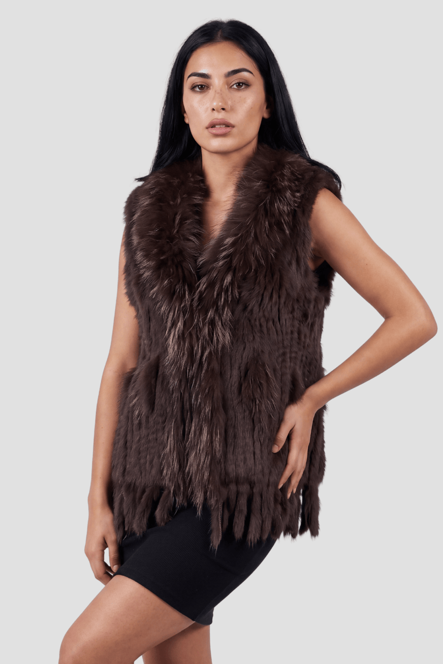 Gilet en fourrure sans manches brun Héritage fourrure