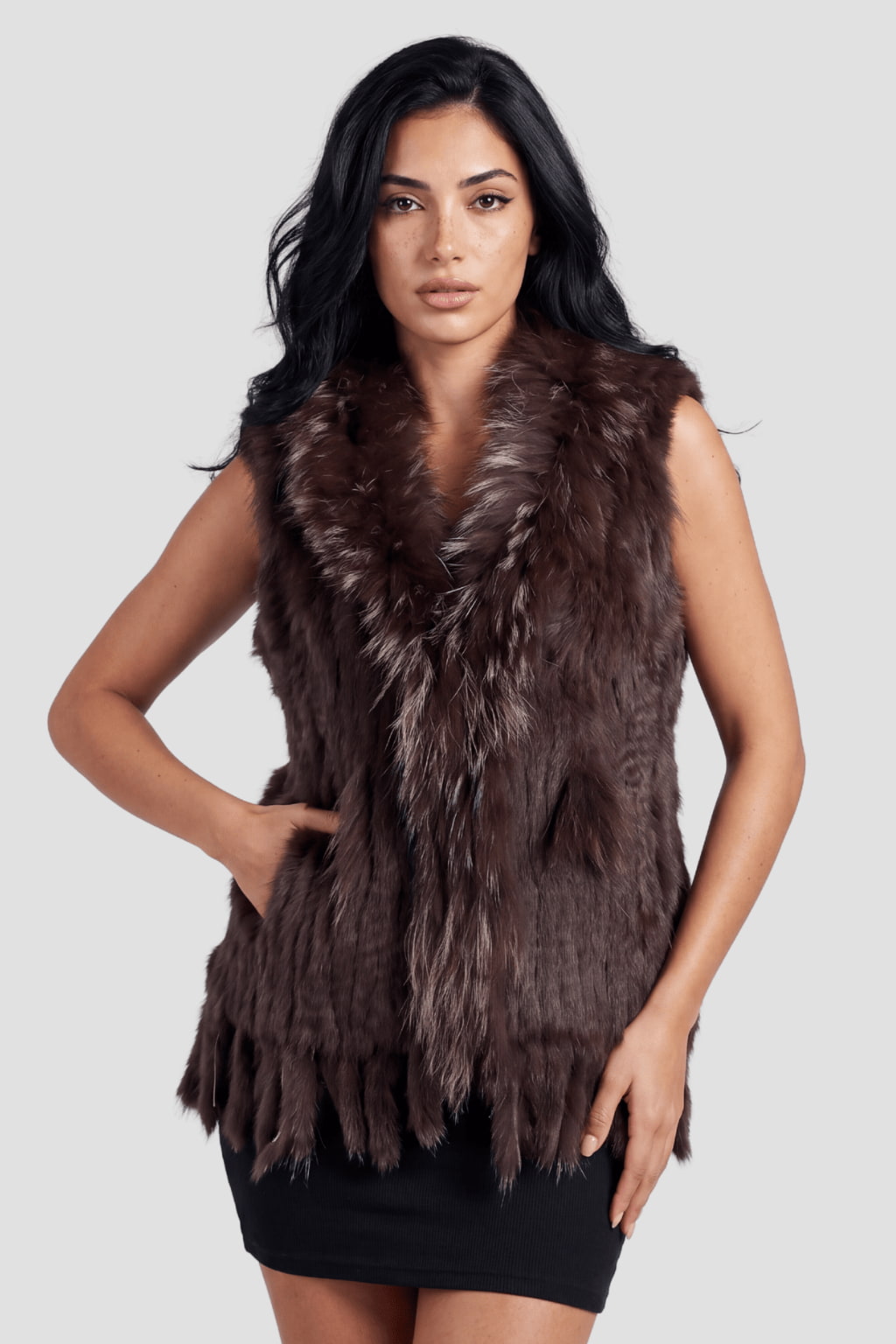 Gilet en fourrure sans manches brun Héritage fourrure