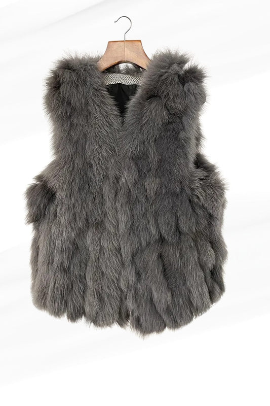 Gilet en fourrure sans manches gris Héritage fourrure