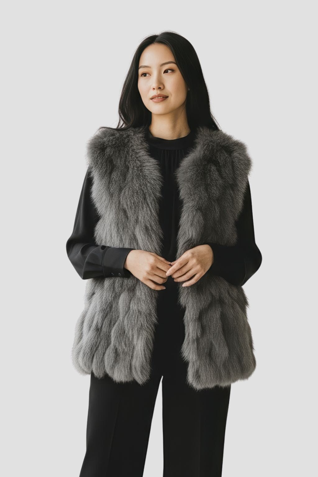 Gilet en fourrure sans manches gris Héritage fourrure