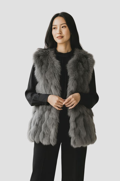 Gilet en fourrure sans manches gris Héritage fourrure