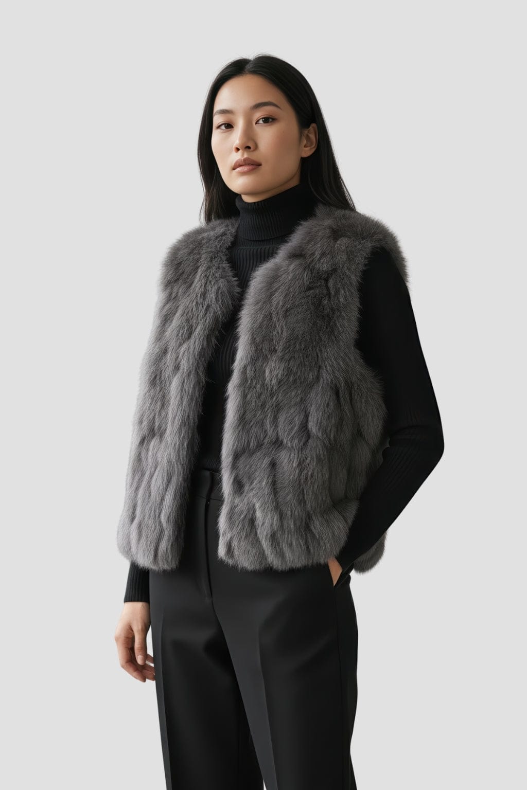 Gilet en fourrure sans manches gris Héritage fourrure