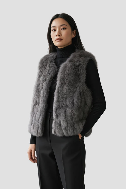 Gilet en fourrure sans manches gris Héritage fourrure