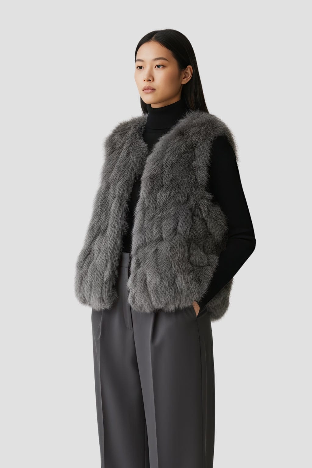 Gilet en fourrure sans manches gris Héritage fourrure