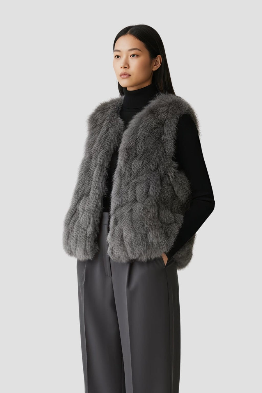 Gilet en fourrure sans manches gris Héritage fourrure