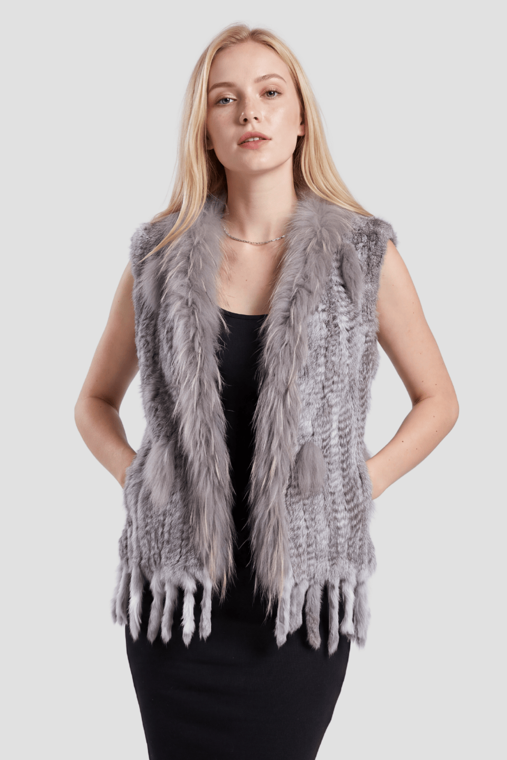 Gilet en fourrure sans manches gris Héritage fourrure