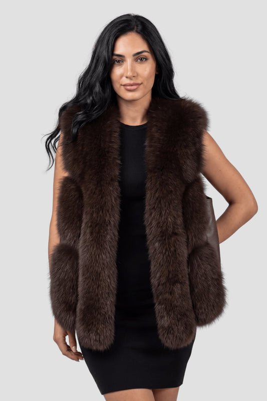 Gilet en fourrure sans manches marron Héritage fourrure