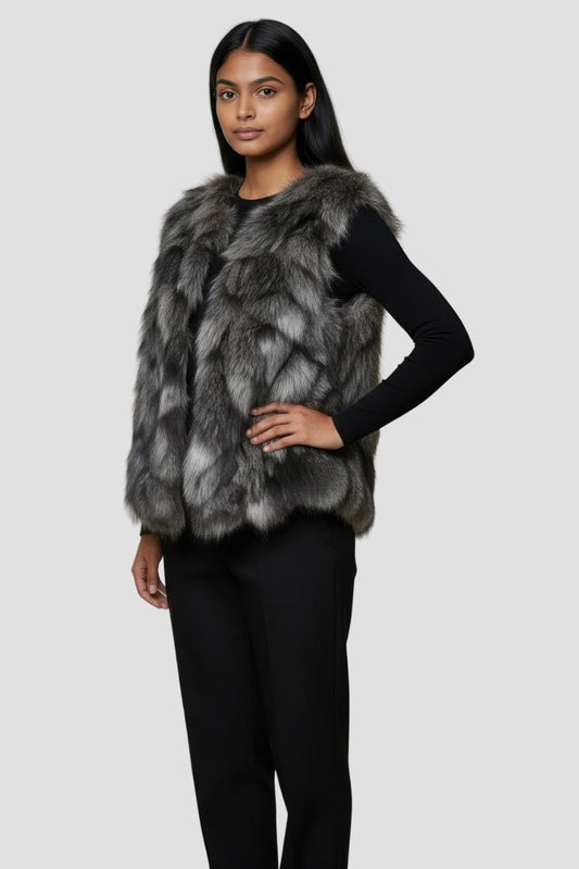 Gilet fourrure femme argenté Héritage fourrure