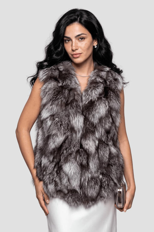 Gilet fourrure femme argenté Héritage fourrure