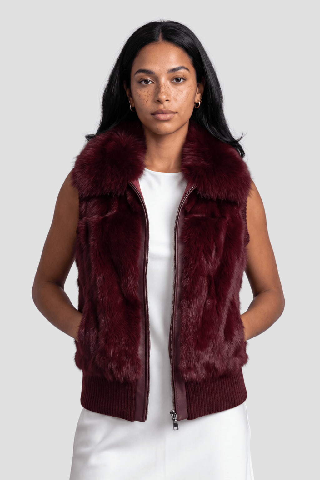 Gilet fourrure femme rouge Héritage fourrure